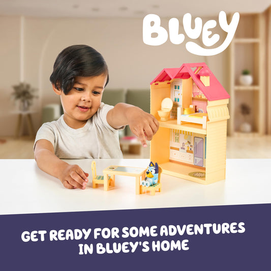 Bluey mini house playset kitchen area shows three-room setup for imaginative scenes.