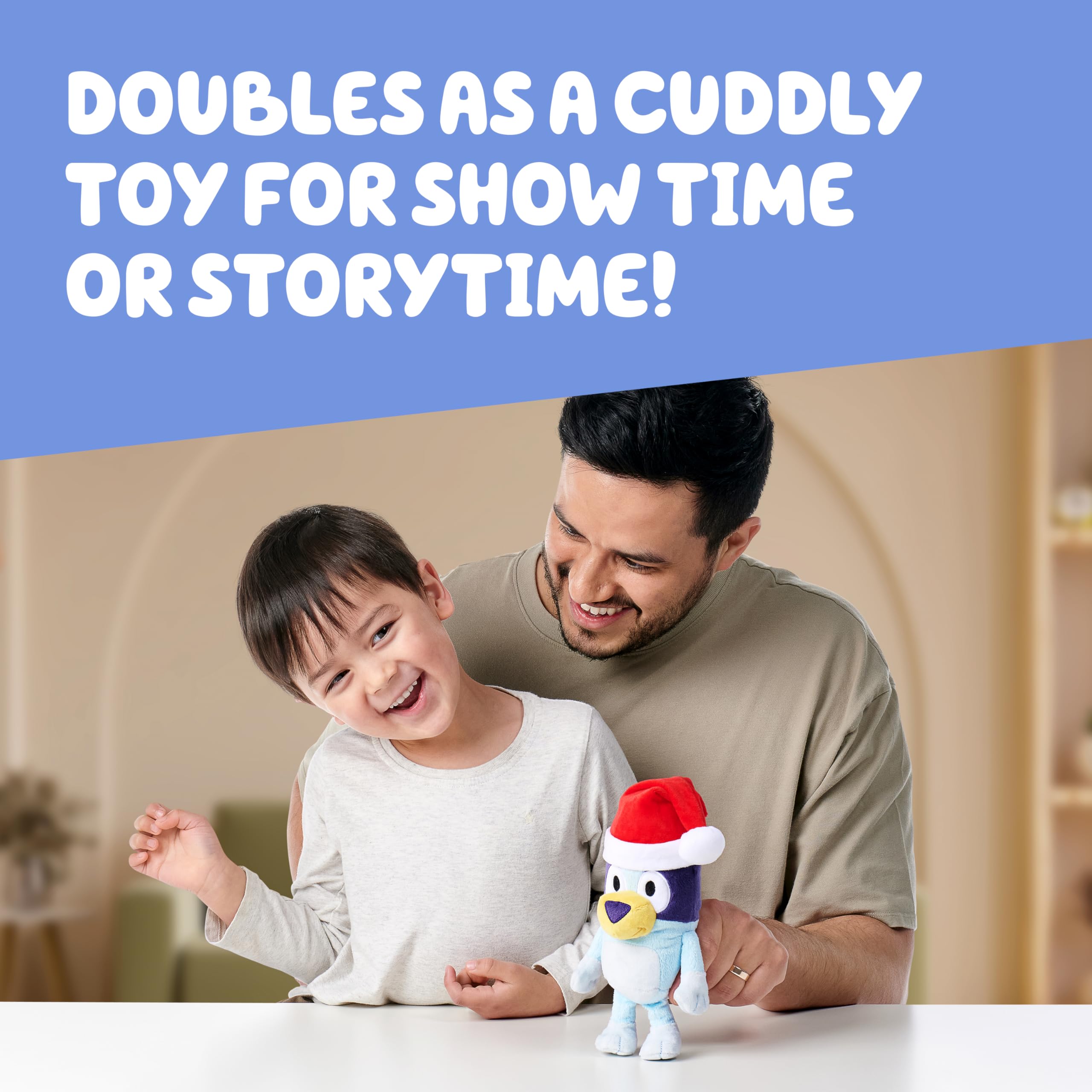 Portable Bluey plush pair fits bags for on-the-go fun.