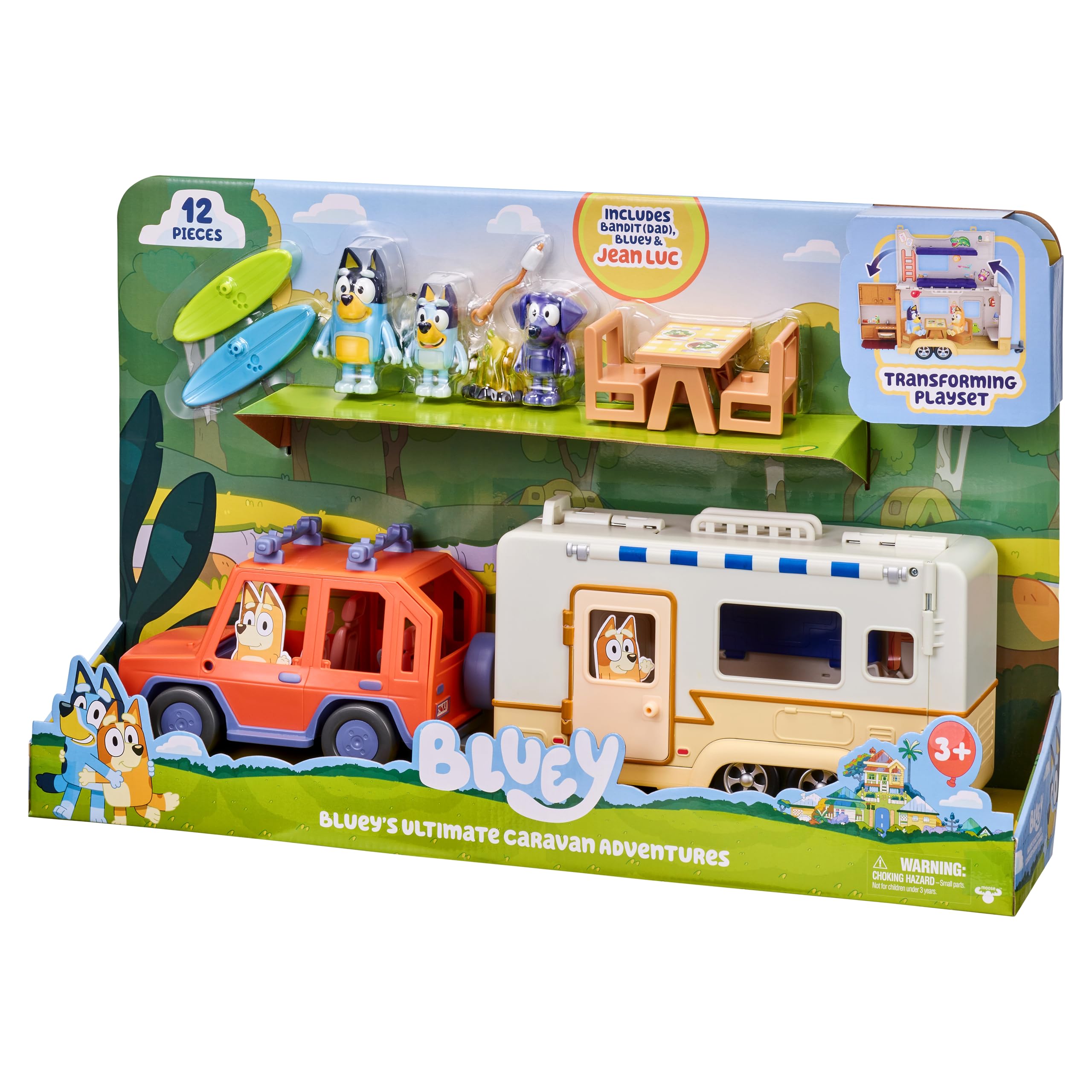 Bluey family playset includes Bandit, Bluey, and Jean Luc figures.