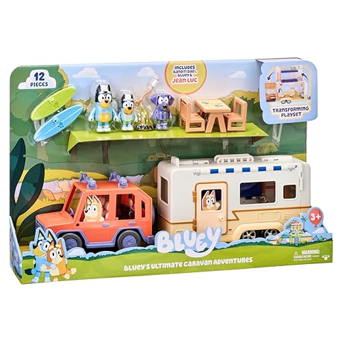 Bluey caravan roof open reveals second story bunk for pretend sleepovers.
