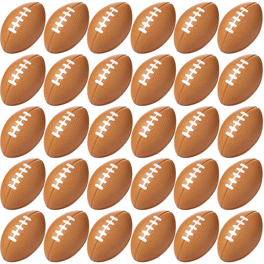 Blulu mini foam footballs 30-pack with soft, squeezable texture for stress relief and play.