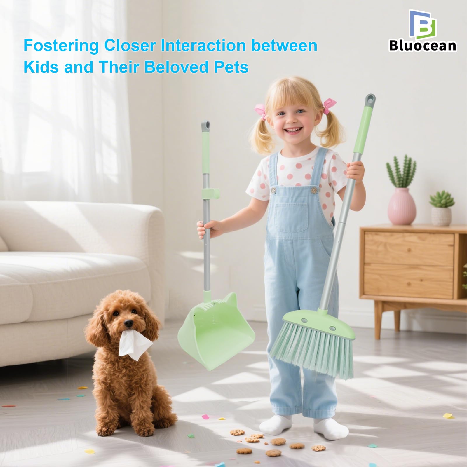Bluocean kids dustpan in green sprout aids quick debris pickup during cleanup play