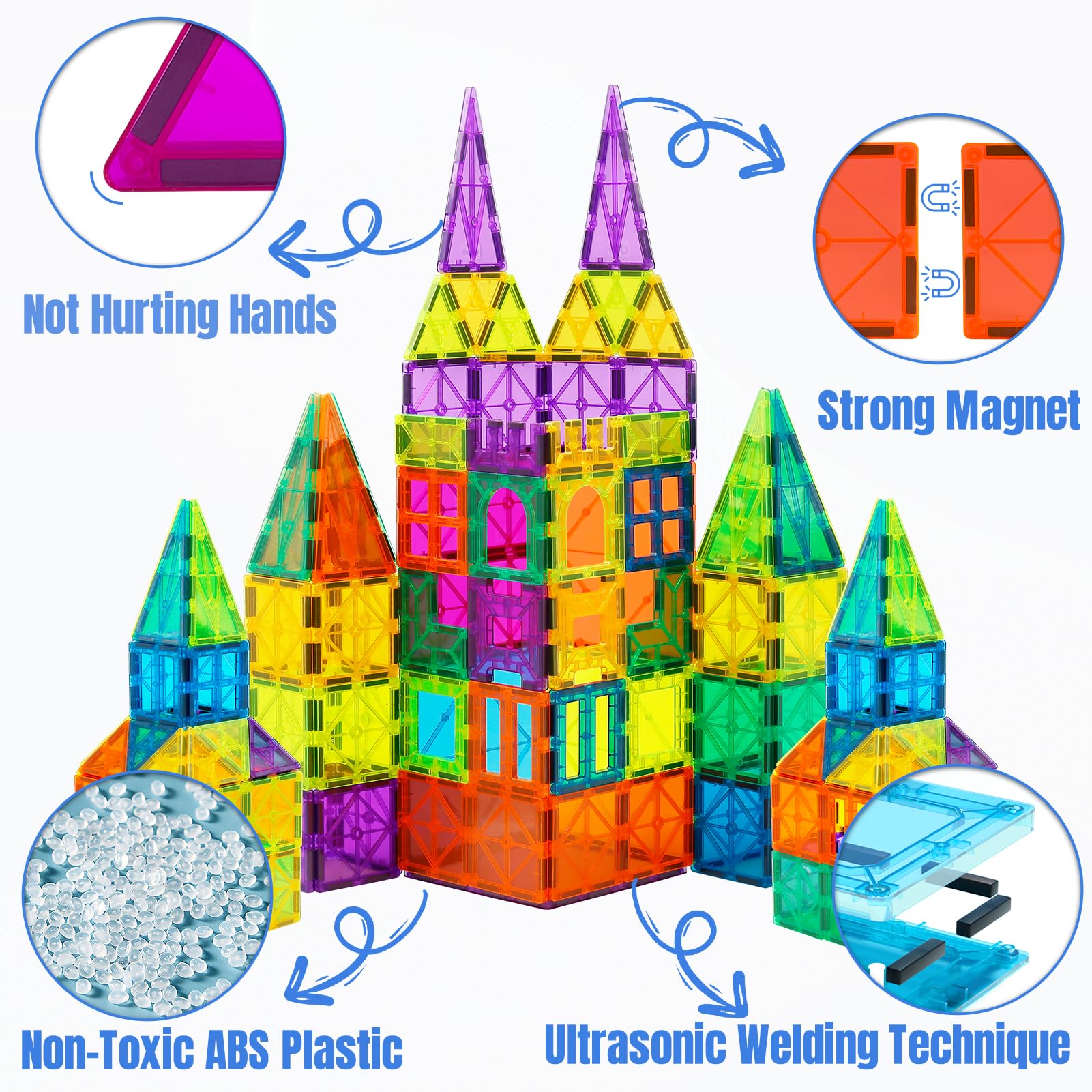 Bmag safe durable ABS magnets keep pieces together for uninterrupted building.