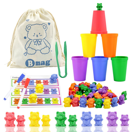 BMAG Counting Bears with six sorting cups promotes color sorting play