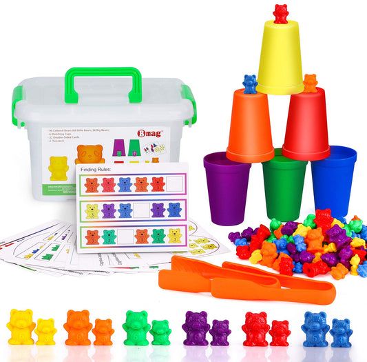 Bmag counting bears with sorting cups guiding color and number recognition.