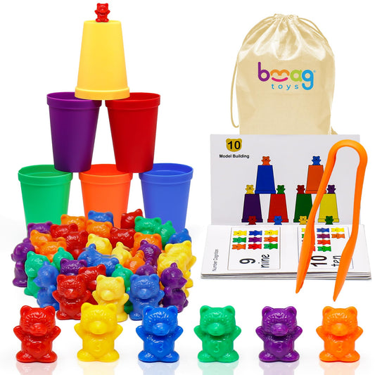 Bmag counting bears with sorting cups for color and number recognition.