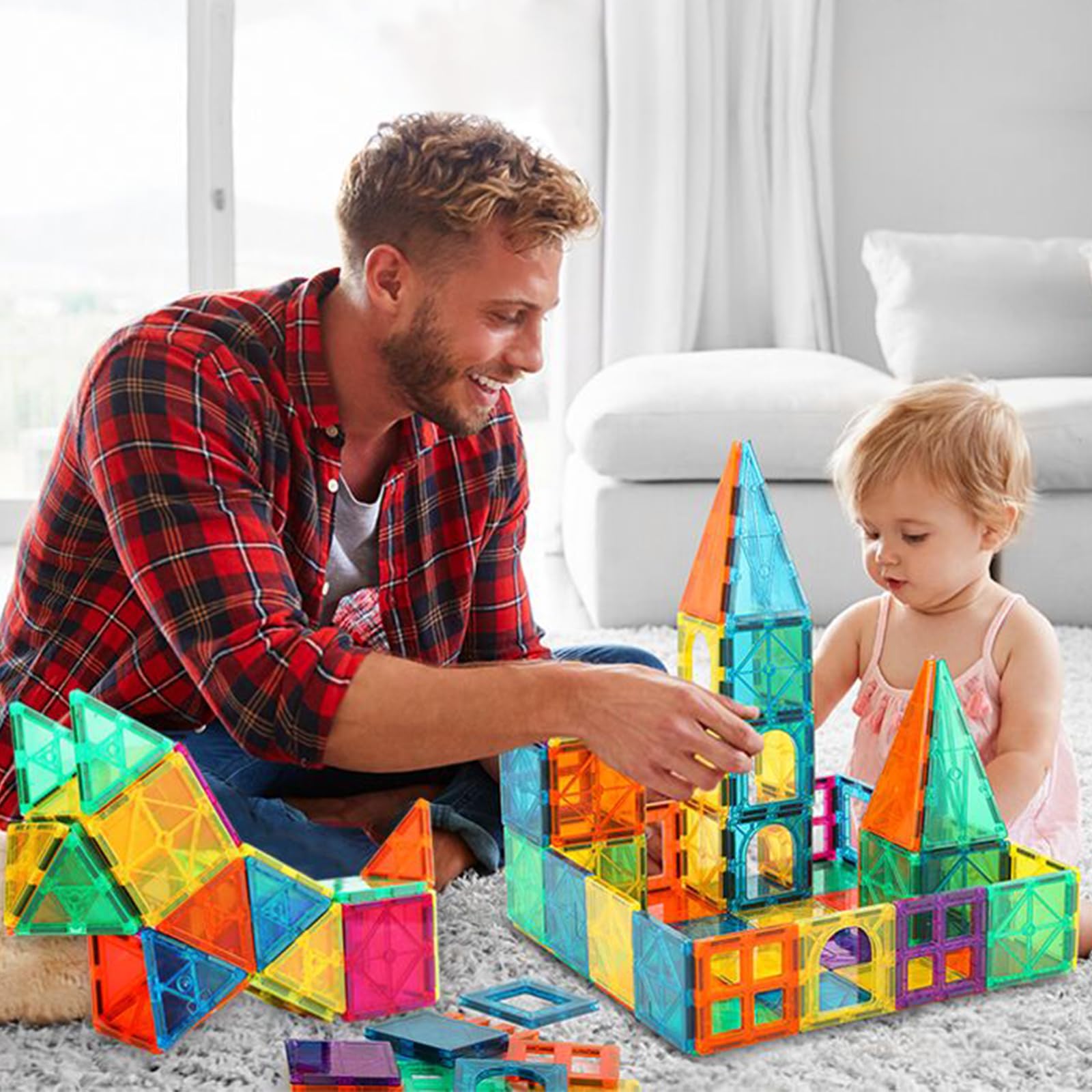 Bmag magnetic tiles 36pc equilateral triangles enable colorful geometric designs and problem solving