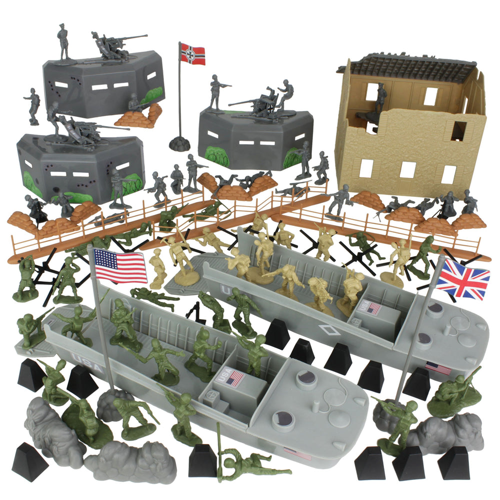 The BMC Toys D-Day invasion box front shows the complete 114-piece setup for imaginative history play.