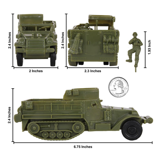 BMC Toys M3 Halftrack side detail emphasizes swiveling machine guns for dramatic action