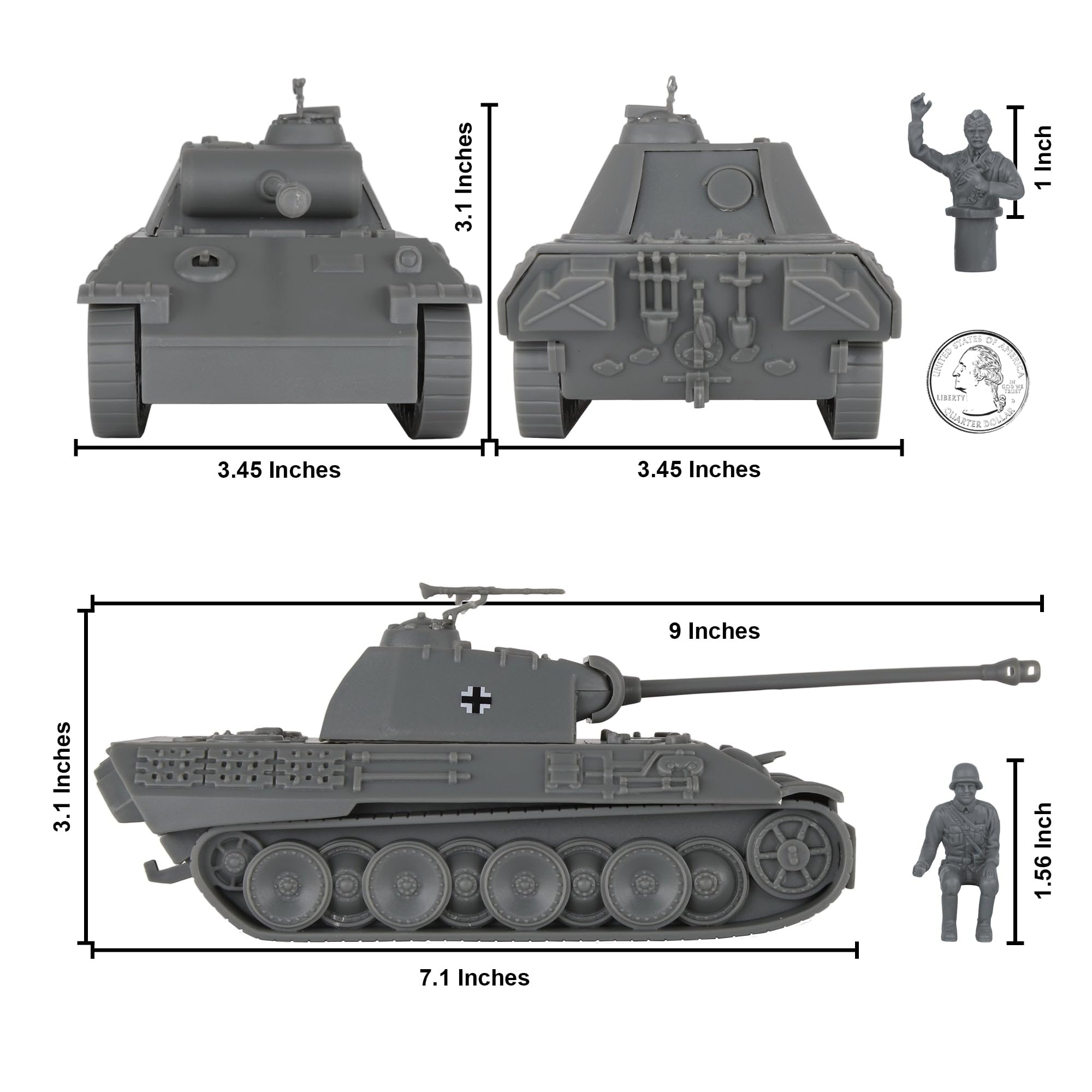 BMC Toys Panther V Tank turret detail highlights rotating cannon for action play.