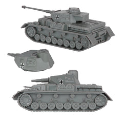 BMC Toys Panzer IV gray turret rotation and elevating barrel in dynamic pose.