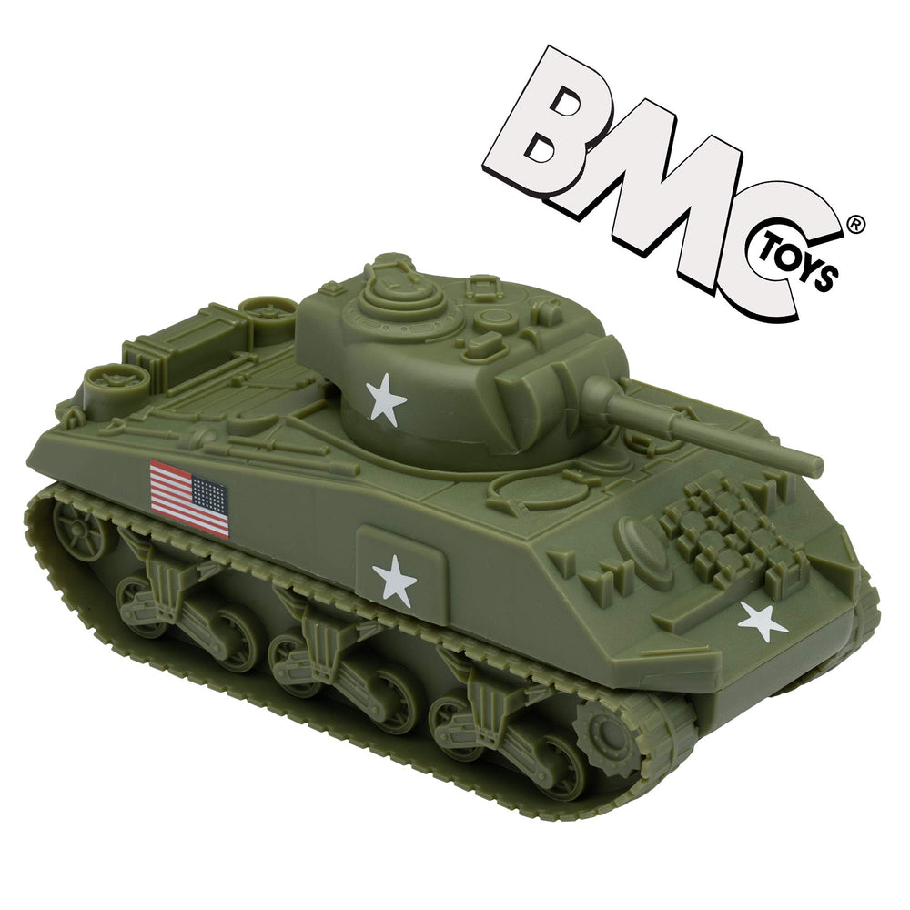 BMC Toys Sherman M4 tank with optional sticker sheet for customization.