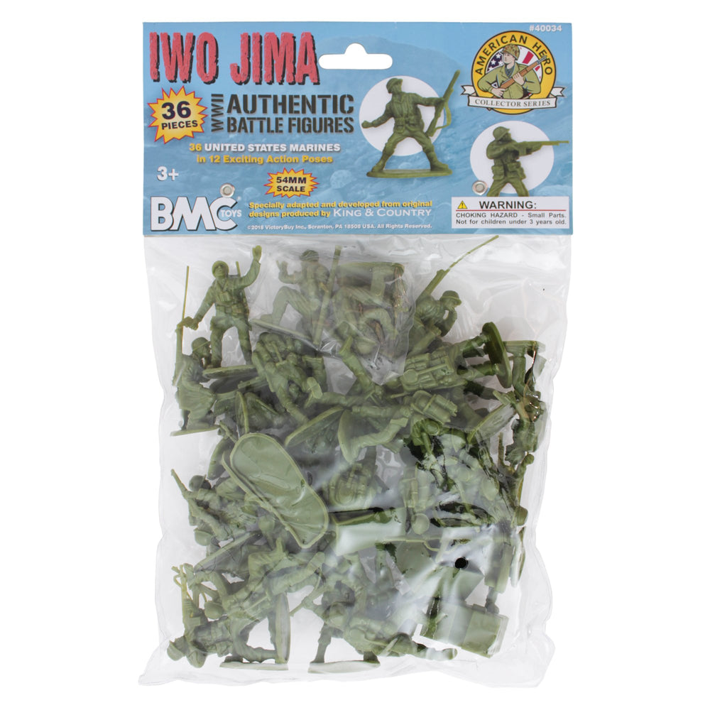 BMC Toys Iwo Jima Marines on shelf for nostalgia and education.