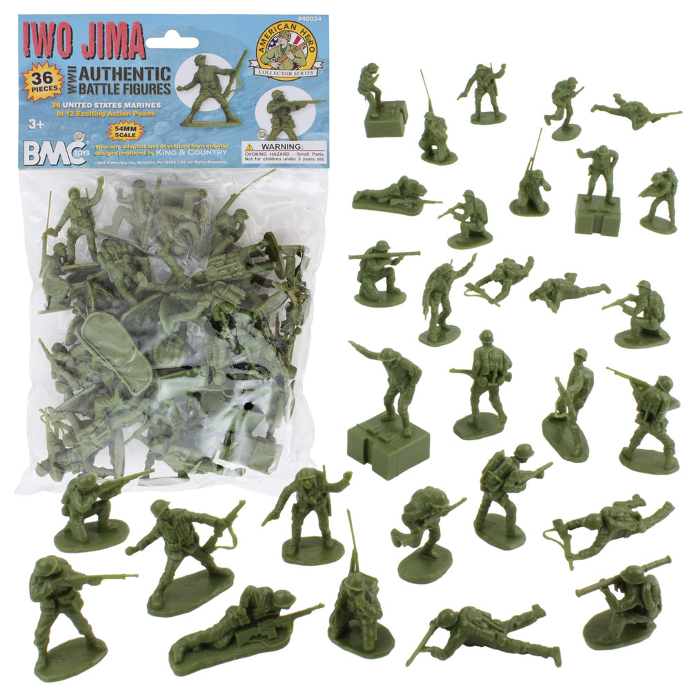 BMC Toys WW2 Iwo Jima Marines figures group in olive drab for immersive play.