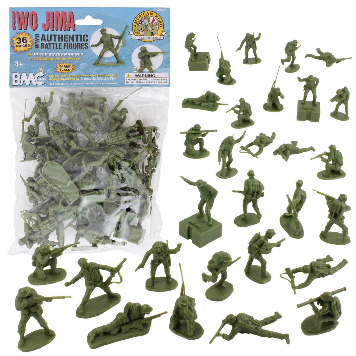 BMC Toys WW2 Iwo Jima Marines figures group in olive drab for immersive play.