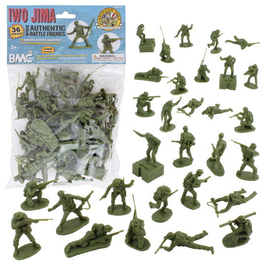 BMC Toys WW2 Iwo Jima Marines figures group in olive drab for immersive play.