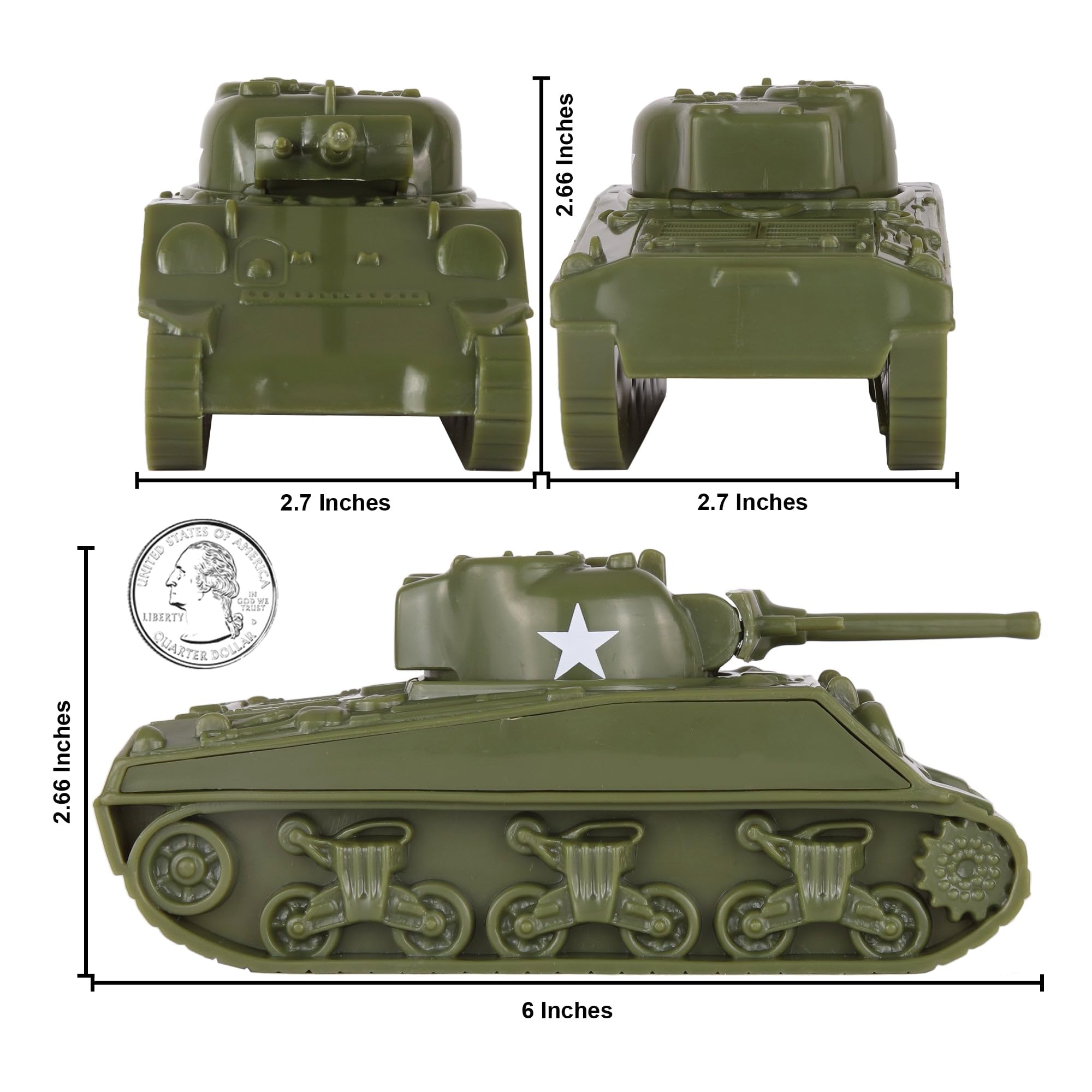 BMC Toys Sherman M4 tank side view in OD green ideal for classroom displays