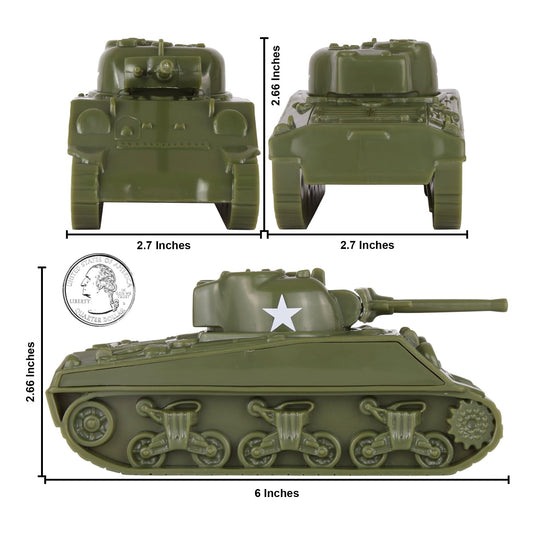 BMC Toys Sherman M4 tank side view in OD green ideal for classroom displays
