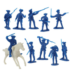 Blue colonial American figures by BMC Toys for historical reenactment scenes.