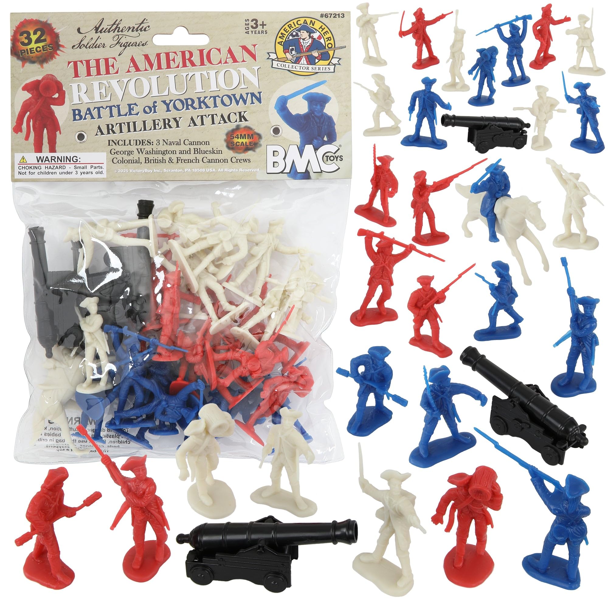 BMC Toys Yorktown 32pc figure set showcasing diverse soldiers for imaginative play.