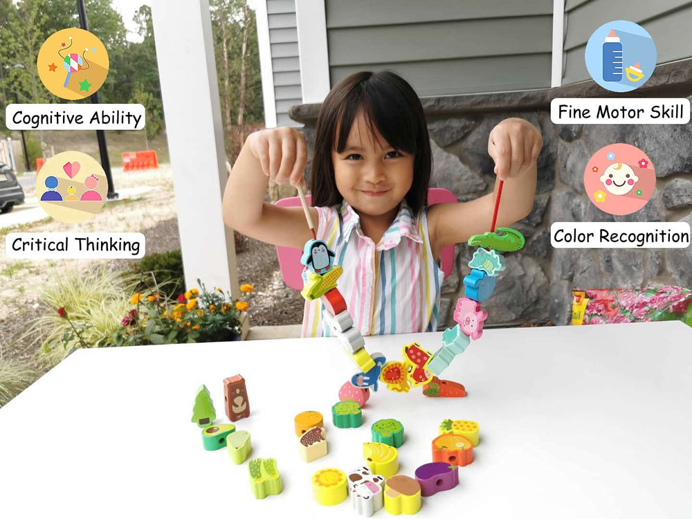 BMTOYS laces and sticks demonstrate simple, safe threading practice.