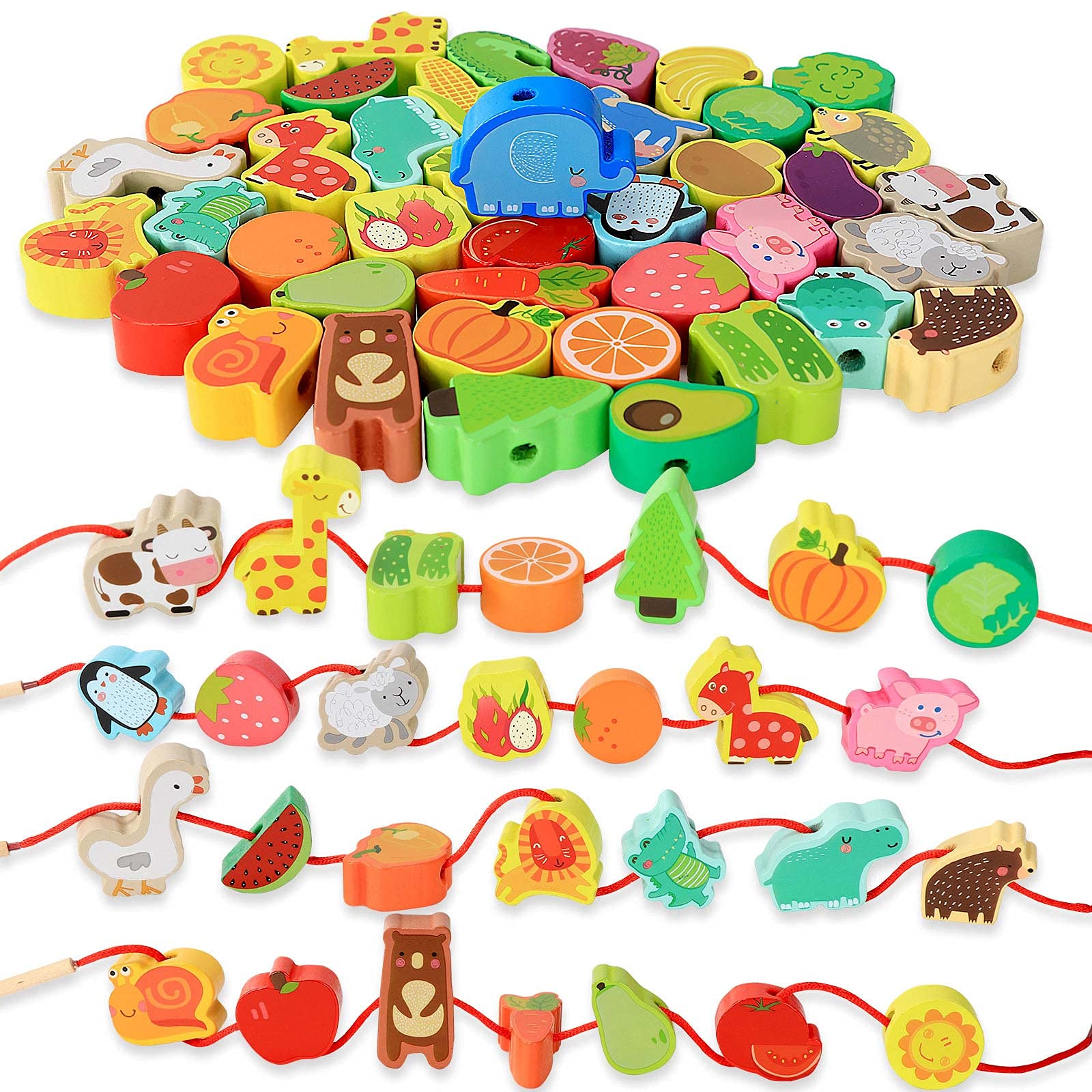 BMTOYS Montessori threading beads with animals for fine motor play.