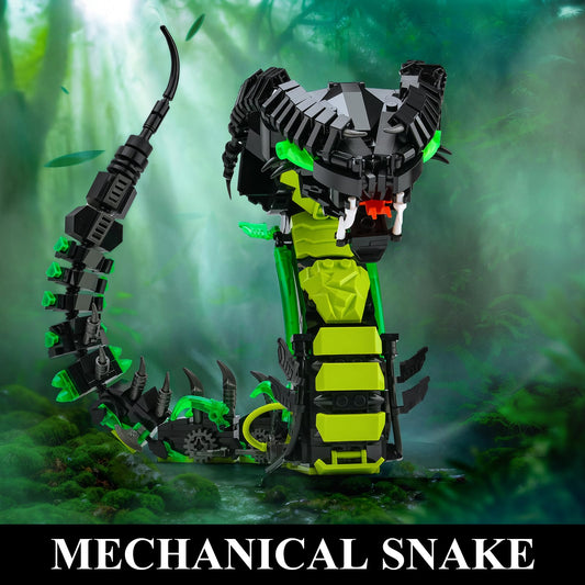 BNG Mechanical Snake head detail with glowing eyes for realism.
