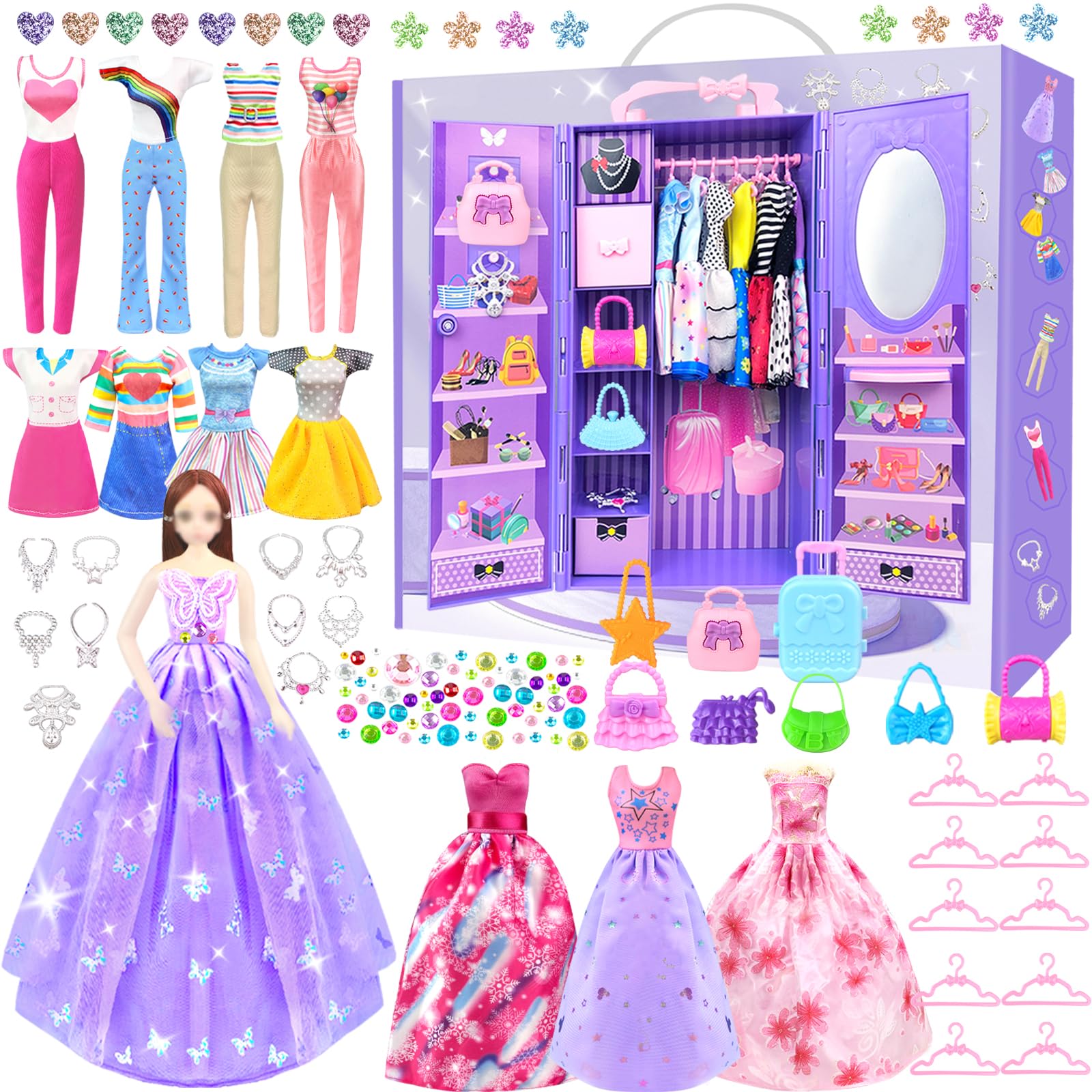 BNUZEIYI 11.5-inch doll closet setup for organized dress up play.