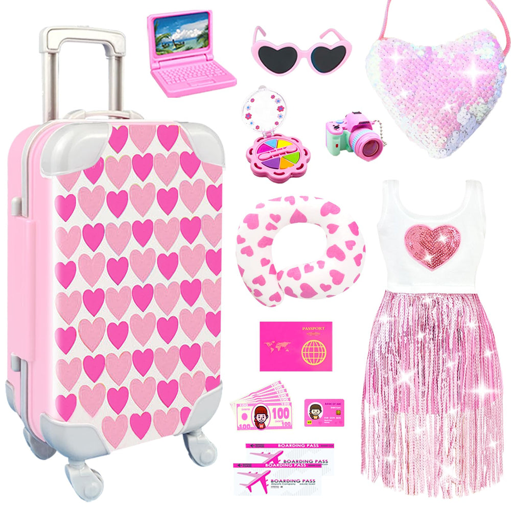 BNUZEIYI 18-inch doll travel luggage with wheels for easy, imaginative play.