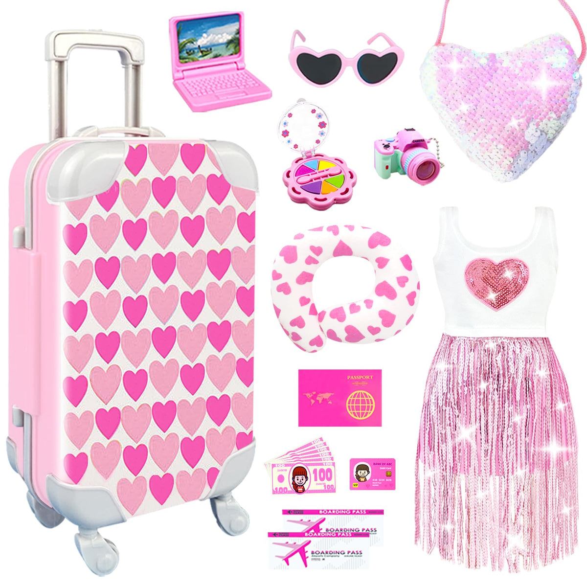 BNUZEIYI 18-inch doll travel luggage with wheels for easy, imaginative play.