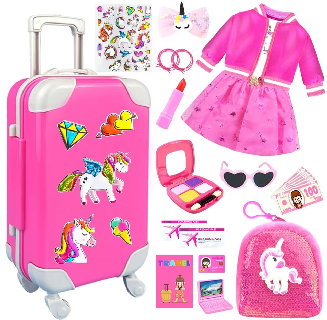BNUZEIYI 23pc travel case keeps 18-inch doll items organized on the go.