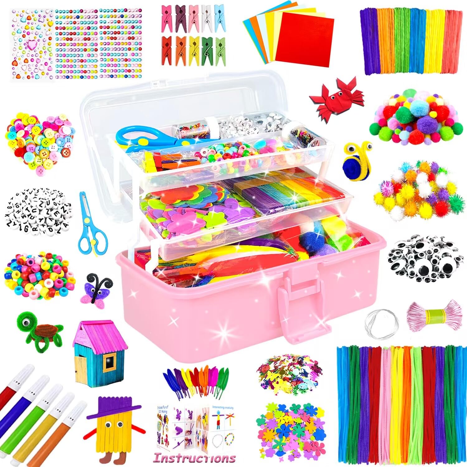 BNUZEIYI 3-layer craft box top view for organized storage and quick access
