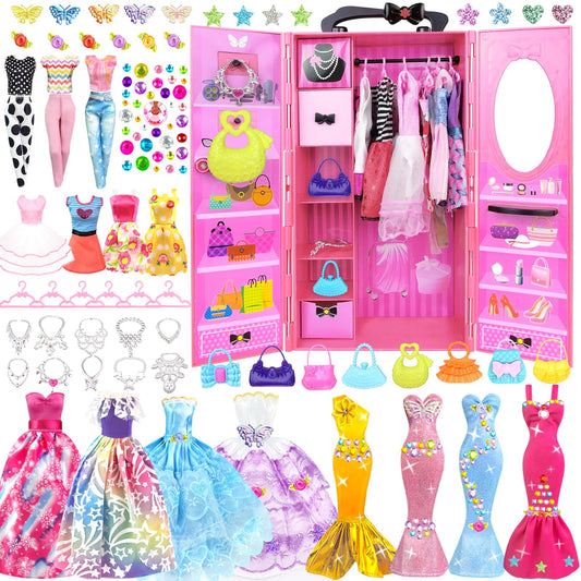 BNUZEIYI 75pcs doll clothes closet set organizes tiny outfits for play