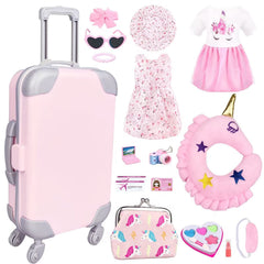 BNUZEIYI 18-inch doll travel luggage with rotating wheels for easy transport.