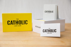 The Catholic Card Game box packaging, portable for gifts and gatherings.