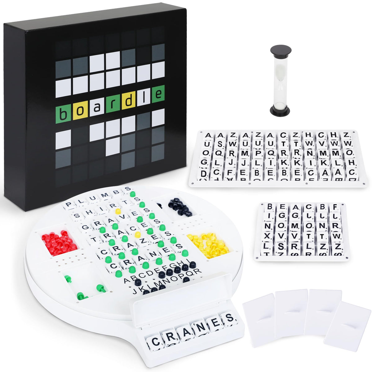 Boardle rotating game board enables fast word duels during family game night.
