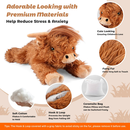 Bobbie & Laxi weighted cow with removable bag, easy to clean.