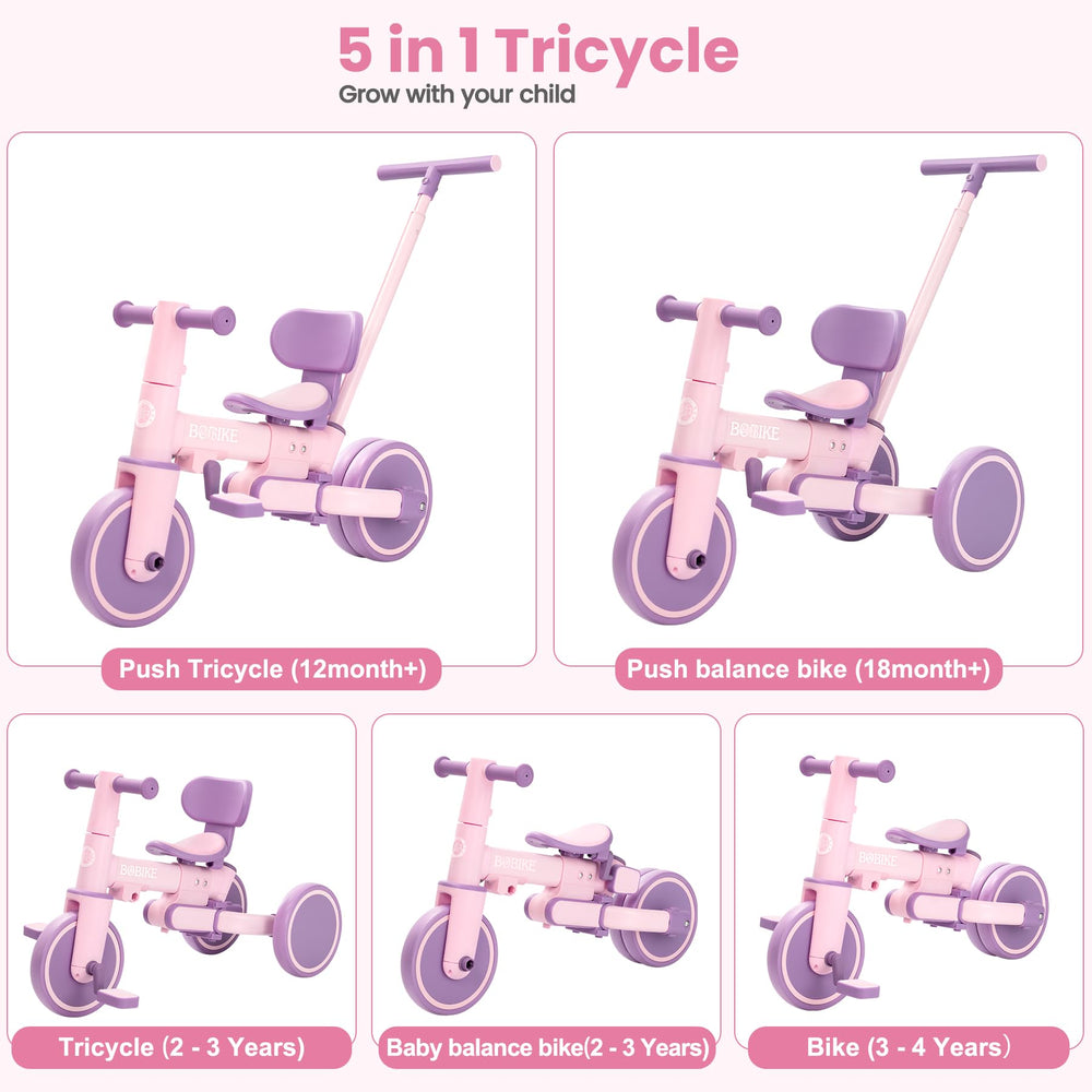 Bobike 5-in-1 tricycle mode switch with pedal removal for quick conversion.