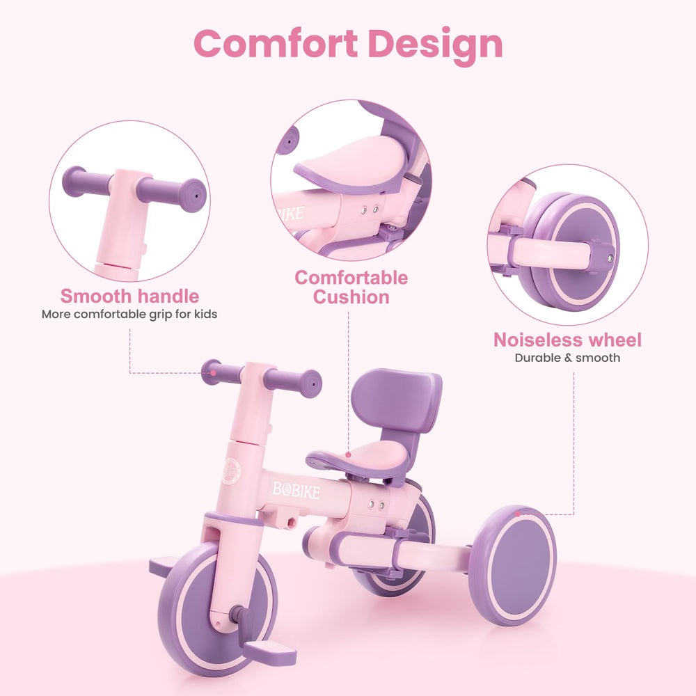Bobike 5-in-1 tricycle has non-slip pedals for safer, confident stepping.