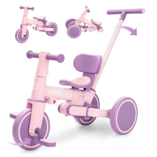 Bobike 5-in-1 tricycle push-handle height adjustable for growing children.