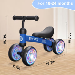 Bobike baby balance bike in blue-light color encouraging playful exploration.