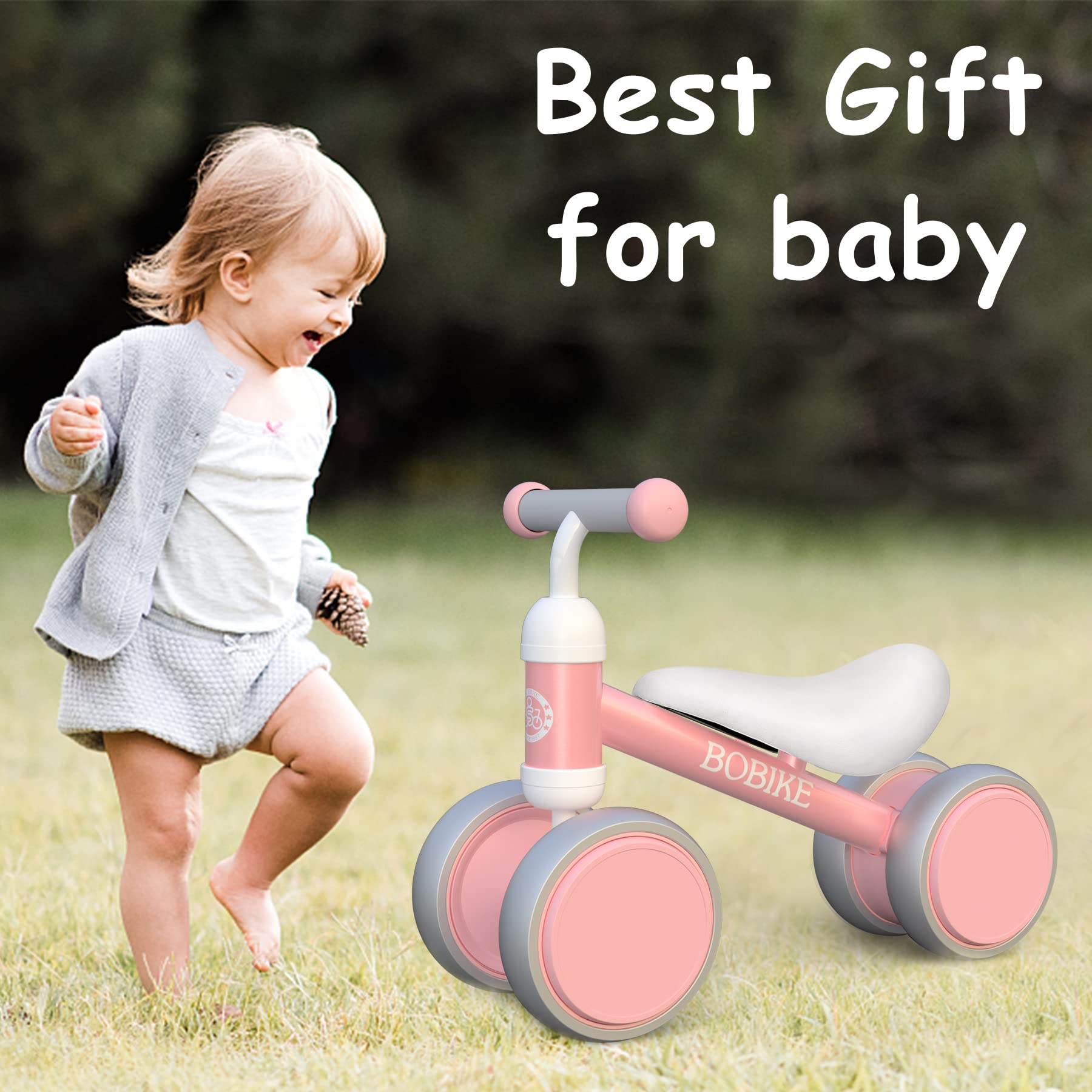 Bobike pink balance bike for indoor and outdoor play.