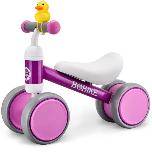 Bobike baby balance bike purple, front view, encourages early balance practice