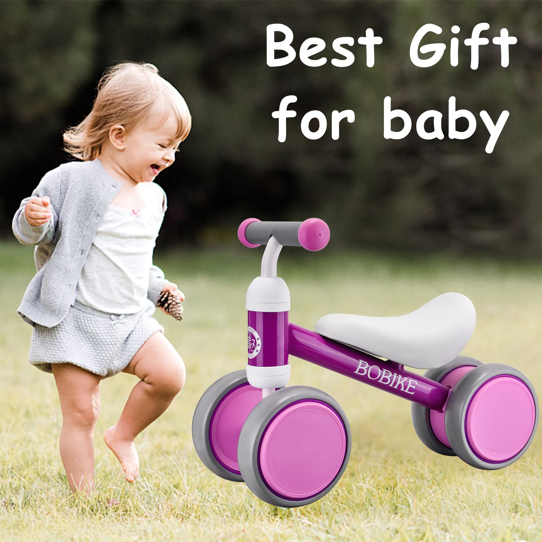 Bobike baby balance bike purple steel frame and comfy seat detail