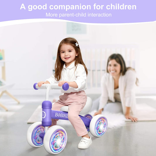 Bobike baby balance bike seat demonstrates comfort for toddlers during practice rides.