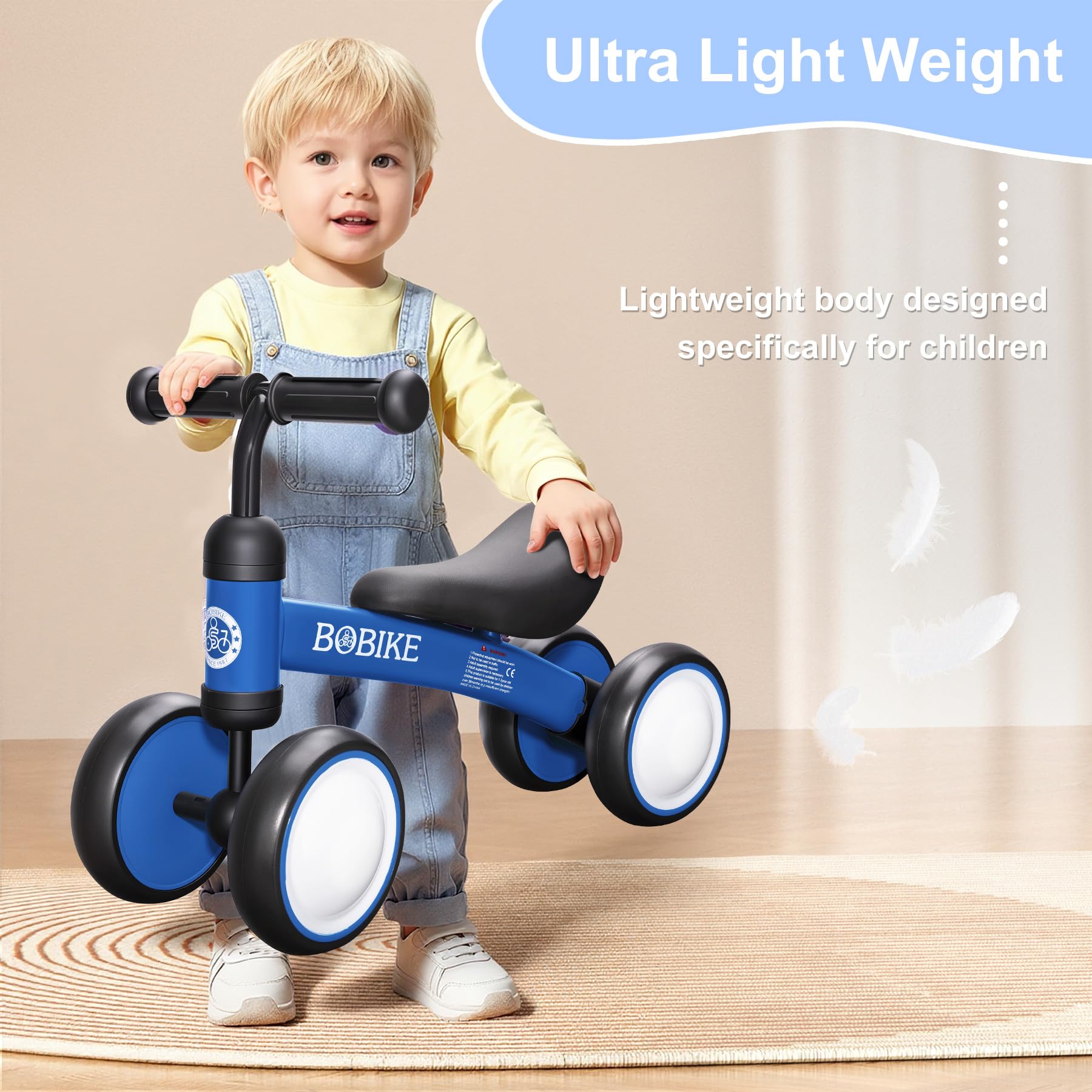 Bobike baby balance bike steel frame and comfy seat support growing toddlers.