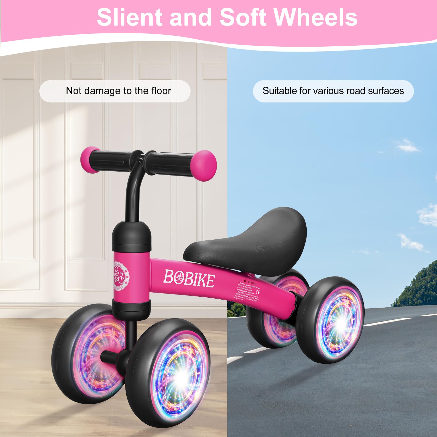 Bobike Baby Balance Bike Toy rose-red color appeals to kids and caregivers