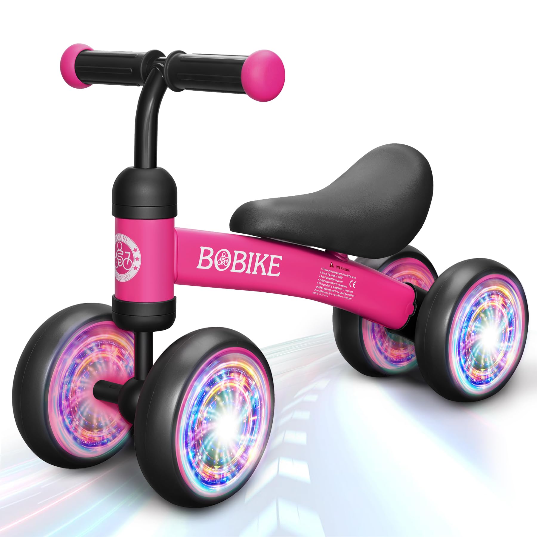 Bobike Baby Balance Bike Toy front view highlights safe four-wheel design for toddlers