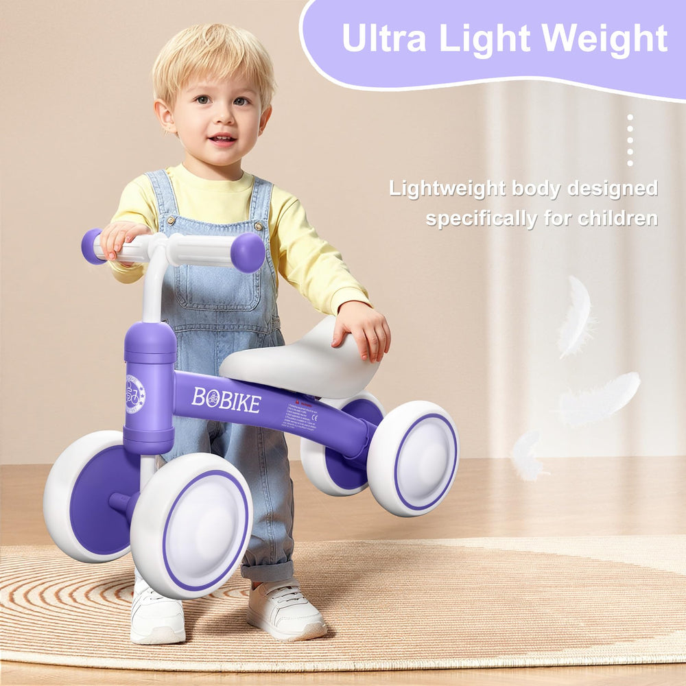 Bobike baby balance bike closed wheels highlight safer indoor and outdoor play.