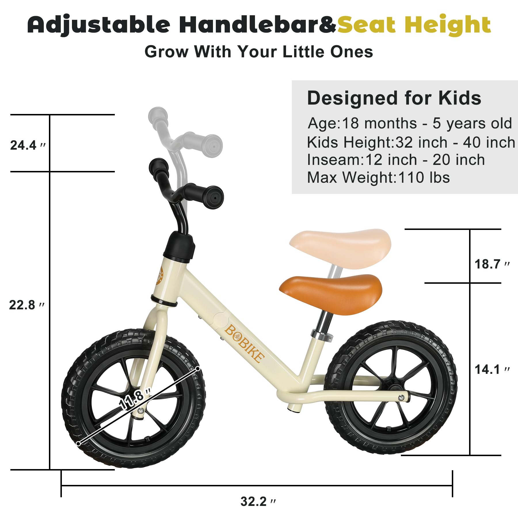 Bobike balance bike 135-degree steering limit for safe turning.